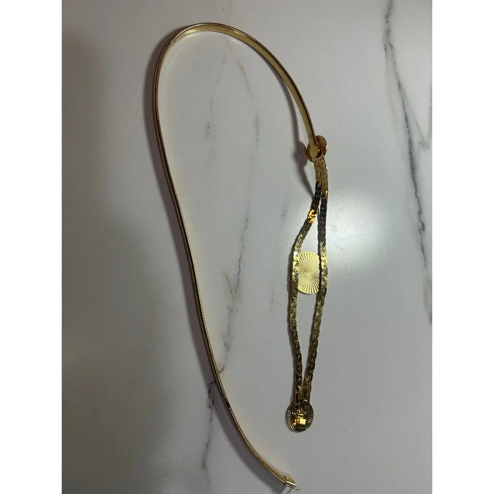 Vintage Gold Tone Metal Snake‎ Chain Coin Medallion Belt 29 Inch